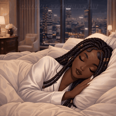 Woman Sleeping In Bed With City Skyline GIF
