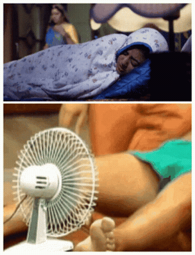 Woman Sleeping Next To Fan Man On Couch GIF