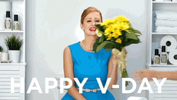 Woman Smelling Flower Happy Valentine's Day GIF