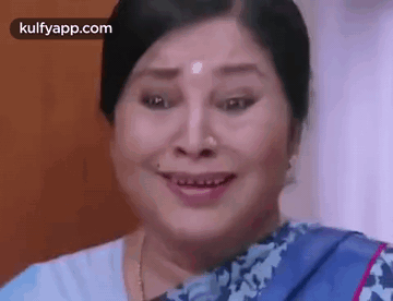 Woman Smiling Blue And White Floral Saree GIF