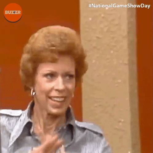 Woman Smiling In Front Of Buzzr Sign GIF