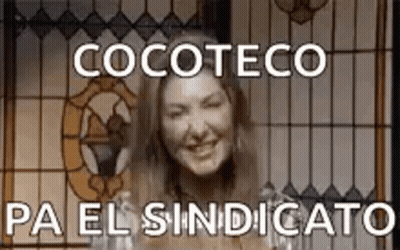 Woman Smiling In Front Of Stained Glass Window Saying Cocoteco Pa El Sindicato GIF