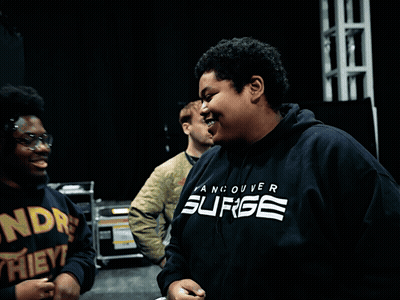 Woman Smiling In Vancouver Surge Sweatshirt GIF