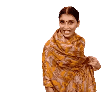 Woman Smiling In Yellow And Brown Shawl Sticker