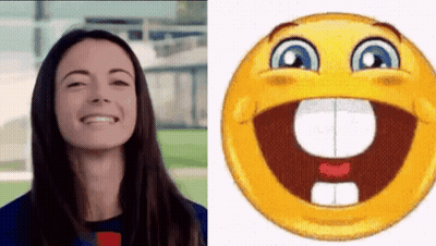 Woman Smiling Next To Smiley Face GIF