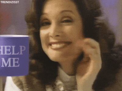 Woman Smiling With Help Me Mug GIF
