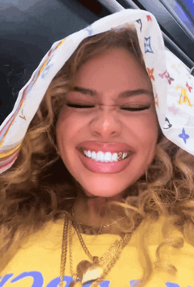 Woman Smiling With Louis Vuitton Scarf GIF