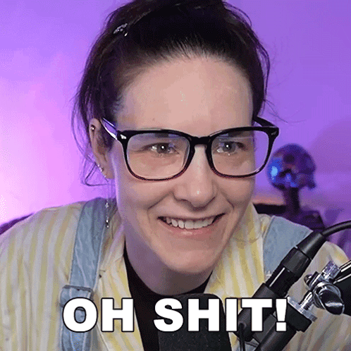 Woman Smiling With Oh Shit Behind Her GIF
