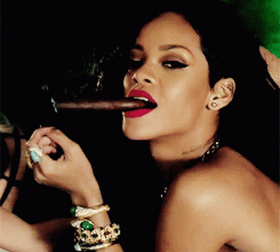 Woman Smoking Cigar With Ring GIF