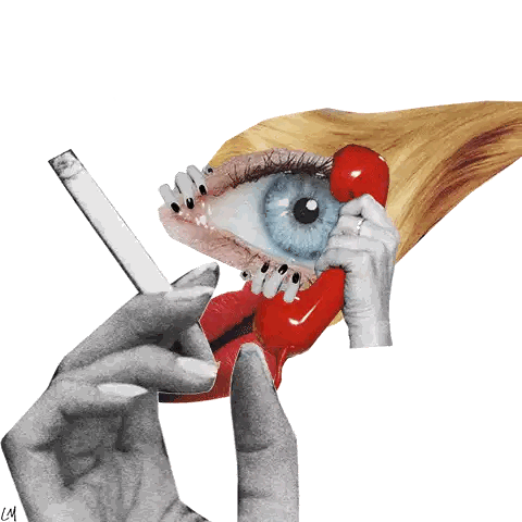 Woman Smoking Cigarette And Talking On Red Phone Sticker