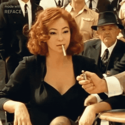 Woman Smoking Cigarette In Front Of Crowd Reface App GIF