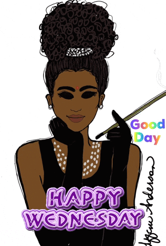 Woman Smoking Cigarette With Happy Wednesday GIF