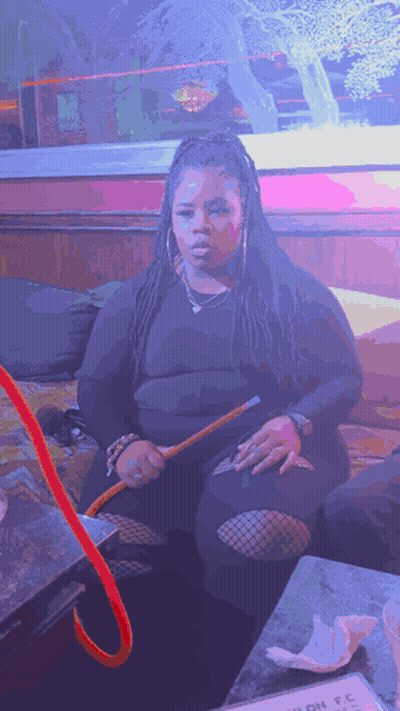 Woman Smoking Hookah With Nylon FC Sign GIF