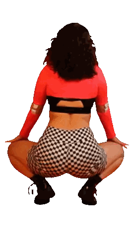 Woman Squatting In Red Top And Shorts Sticker