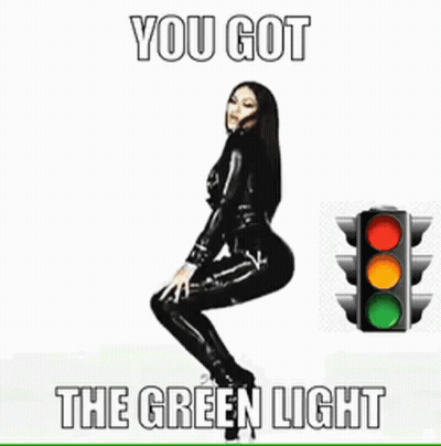 Woman Squatting Next To Traffic Light Saying You Got The Green Light GIF