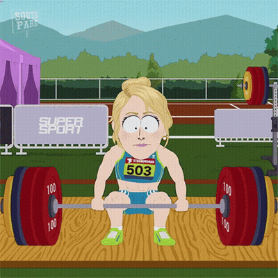 Woman Squatting With Super Sport Sign GIF