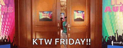 Woman Standing Before Door Saying KTW Friday GIF