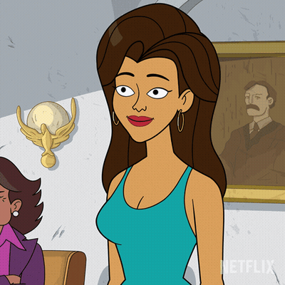 Woman Standing Before Mustached Man GIF