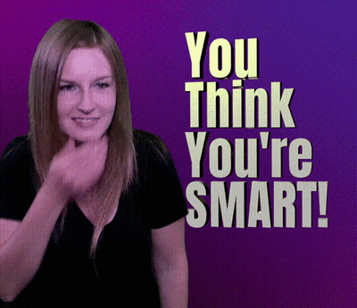 Woman Standing Before Purple Background Saying You Think You're Smart GIF