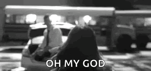 Woman Standing In Front Of Bus Saying Oh My God GIF