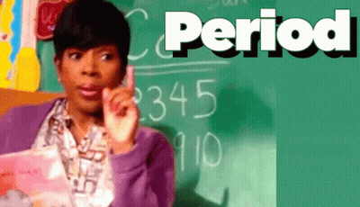 Woman Standing In Front Of Chalkboard With Period GIF