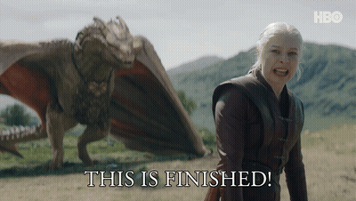 Woman Standing In Front Of Dragon Saying This Is Finished GIF