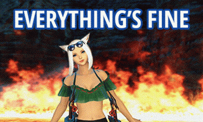 Woman Standing In Front Of Fire Saying Everything's Fine GIF