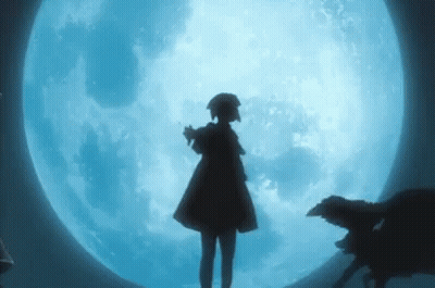 Woman Standing In Front Of Full Moon With Dog GIF