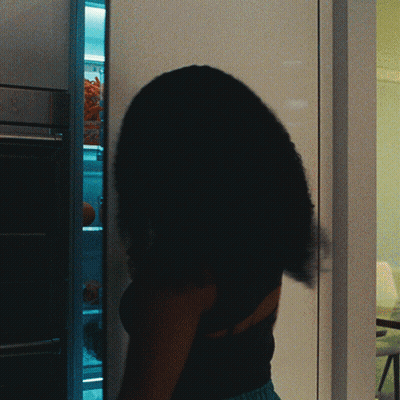 Woman Standing In Front Of LG Refrigerator GIF