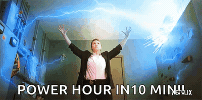 Woman Standing In Front Of Lightning Bolt Power Hour In 10 Min GIF