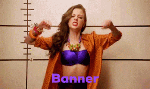 Woman Standing In Front Of Ruler Banner GIF