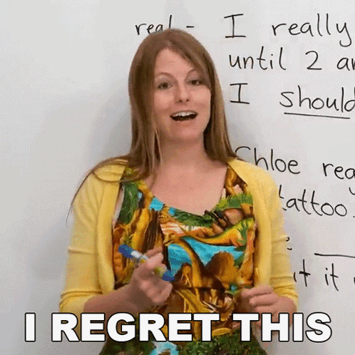 Woman Standing In Front Of Whiteboard Saying I Regret This GIF
