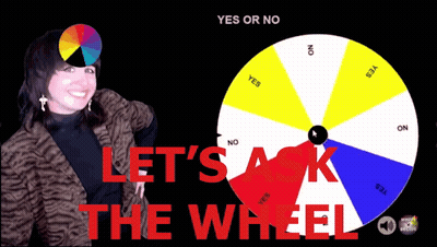 Woman Standing In Front Of Yes Or No Wheel GIF