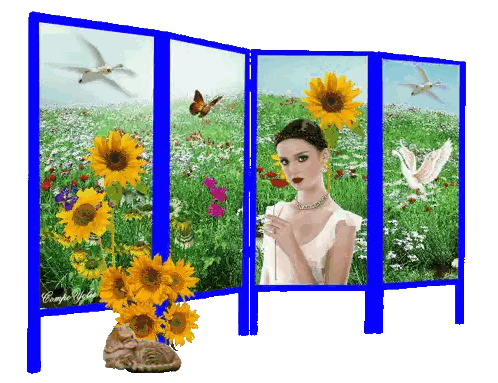 Woman Standing In Sunflower Field With Cat Sticker