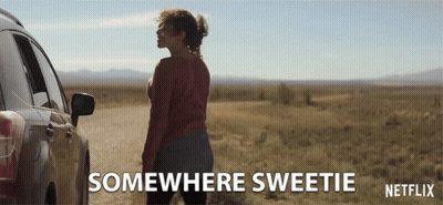 Woman Standing Next To Car On Dirt Road Somewhere Sweetie Netflix GIF