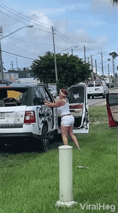 Woman Standing Next To White Range Rover Viralhog GIF