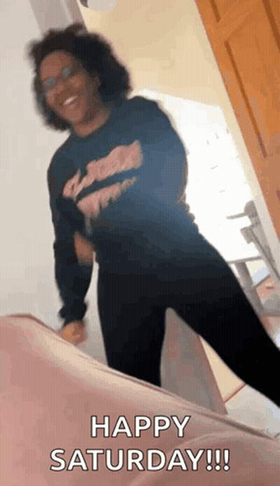 Woman Standing On Pink Couch Happy Saturday GIF