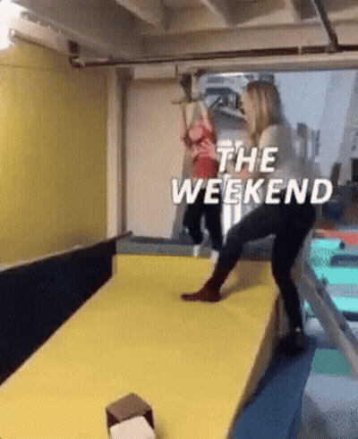 Woman Standing On Ramp Saying The Weekend GIF