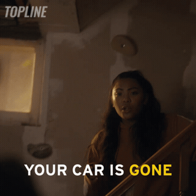 Woman Standing On Stairs With Your Car Is Gone GIF