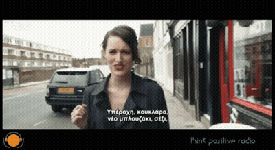 Woman Standing On Street With Think Positive Radio GIF