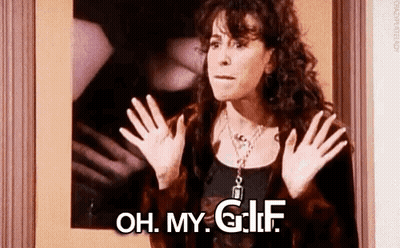 Woman Standing With Hands Up Saying Oh My Gif