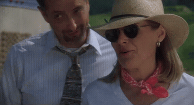 Woman Straw Hat Sunglasses, Man He Monster Under GIF