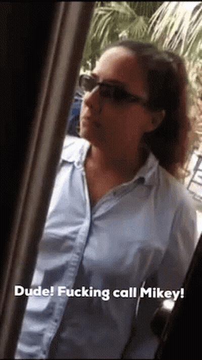 Woman Sunglasses Blue Shirt Dude Fucking Call Mikey GIF