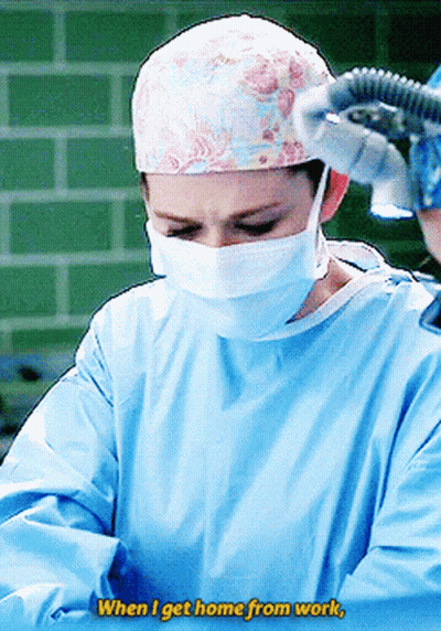 Woman Surgical Gown Mask When Home From Work GIF