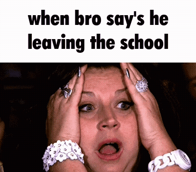 Woman Surprised With Hands On Head When Bro Says Leaving School GIF