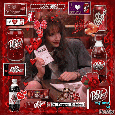 Woman Surrounded By Dr Pepper Products GIF