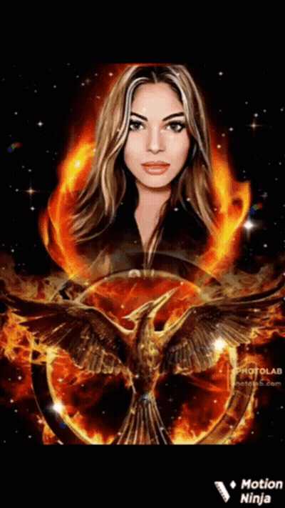 Woman Surrounded By Flames And Phoenix GIF