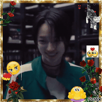 Woman Surrounded By Flowers And Smiley Faces Picmix GIF