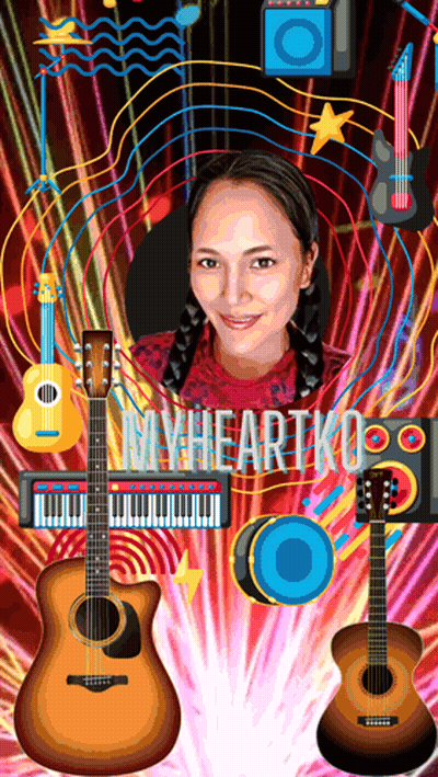 Woman Surrounded By Guitars Saying My Heart Koo GIF