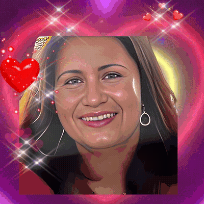 Woman Surrounded By Hearts And Sparkles On Purple GIF